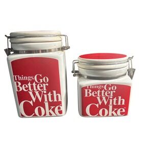 Coca Cola Ceramic Canister Set Red‎ White Things Go Better With Coke Kitchen